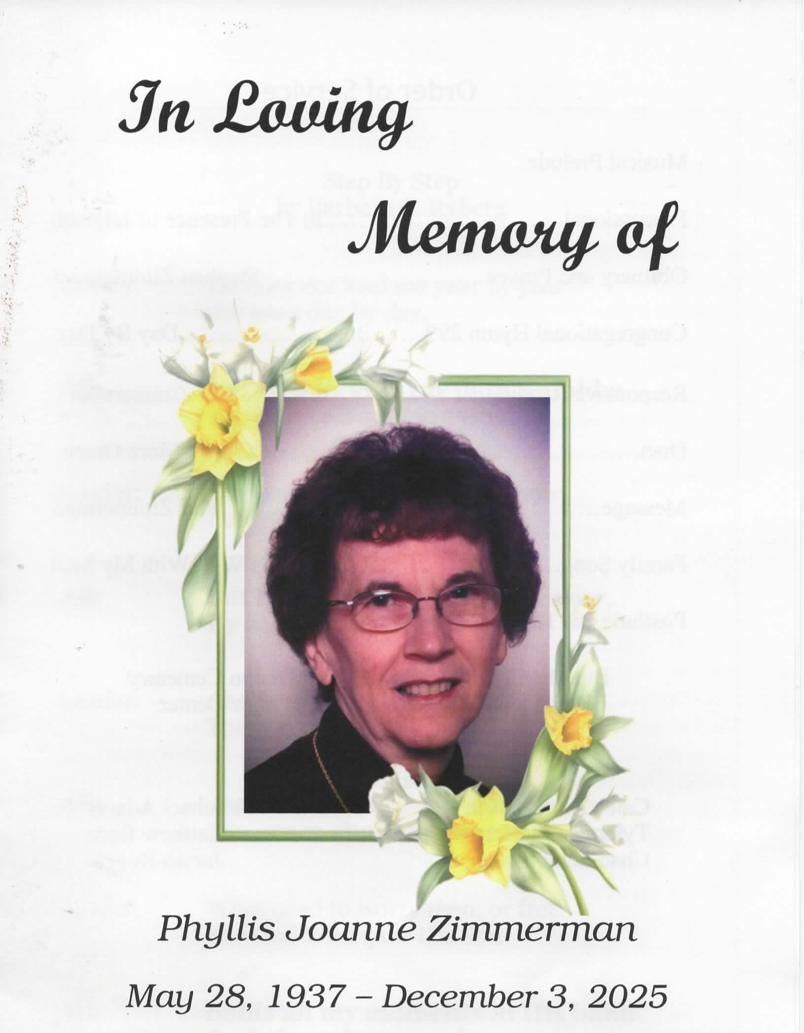 Mrs. Phyllis Zimmerman is with the Lord.